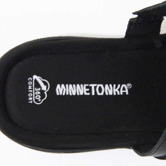 Minnetonka Sandals NEW sz 11 Women Black Leather Slide Western Shoes - Picture 7 of 7